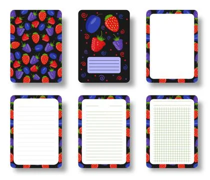 Berry fruit notebook cover notepad diary pattern Stock Illustration