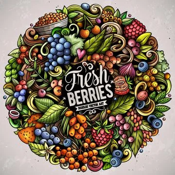 Berry Fruits cartoon vector doodles illustration Stockillustratie