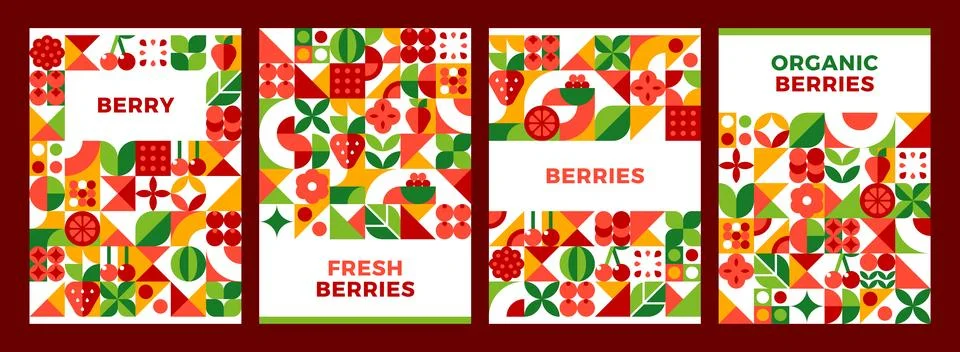 Berry harvest posters with geometric pattern Stockillustratie