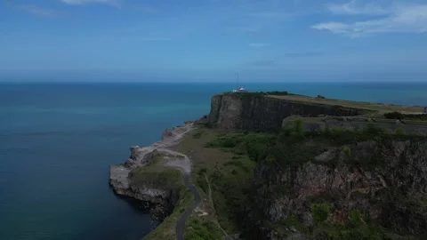 Berry Head, South Devon, England: DRONE VIEWS: Berry Head peninsula and quarry Stock Footage 244383792