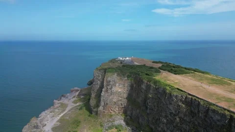 Berry Head, South Devon, England: DRONE VIEWS: Berry Head peninsula and quarry Stock Footage 244383961