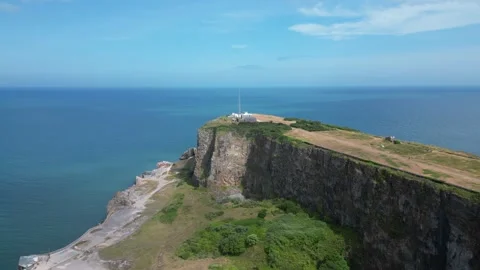Berry Head, South Devon, England: DRONE VIEWS: Berry Head peninsula and quarry Stock Footage 244384612