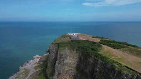 Berry Head, South Devon, England: DRONE VIEWS: Berry Head peninsula and quarry Stock Footage 244385547