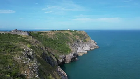 Berry Head, South Devon, England: DRONE VIEWS: Berry Head peninsula and quarry Stock Footage 244385564