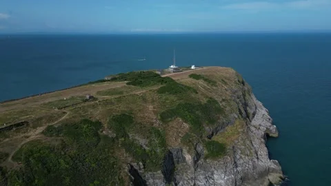 Berry Head, South Devon, England: DRONE VIEWS: Berry Head peninsula and quarry Stock Footage 244386569