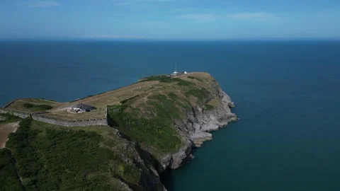 Berry Head, South Devon, England: DRONE VIEWS: Berry Head peninsula and quarry Stock Footage 244389548