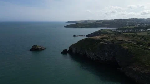 Berry Head, South Devon, England: DRONE VIEWS: Looking towards St Mary's Bay Stock Footage 244389565