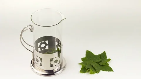 Berry herbal tea brewing process in french press. Healthy drinks. Time lapse. 4K Stock Footage 80258727