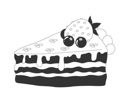 Berry layer cake slice with strawberry and blueberries black and white clipar Ilustração Stock