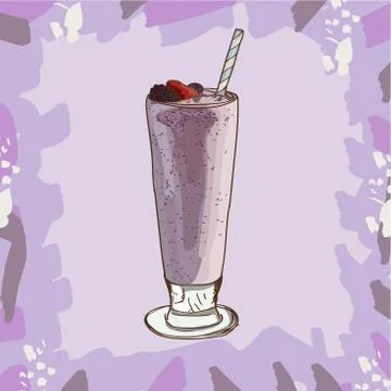 Berry Milkshake recipe. Menu element for cafe or restaurant with milk fresh d Stock Illustration