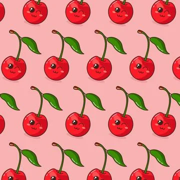 Berry pattern with cartoon Cherry on backdrop. イラスト素材