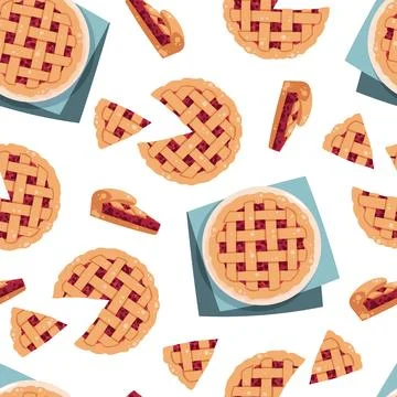 Berry Pie Seamless Pattern Flat Vector. Thanksgiving, Harvest Festival. Repeat 스톡 일러스트