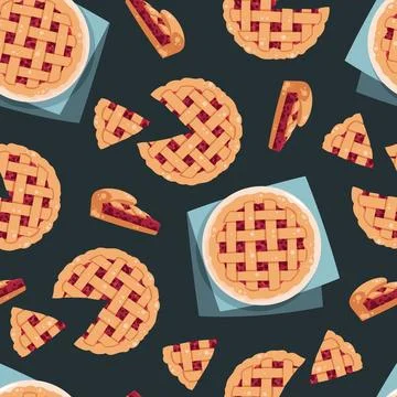 Berry Pie Seamless Pattern Flat Vector. Thanksgiving, Harvest Festival. Repeat Illustrazione stock
