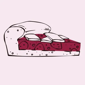 Berry Pie Slice with Cream Flakes and Fruit Chunks. Hand Drawn Doodle Style.. Stock Illustration