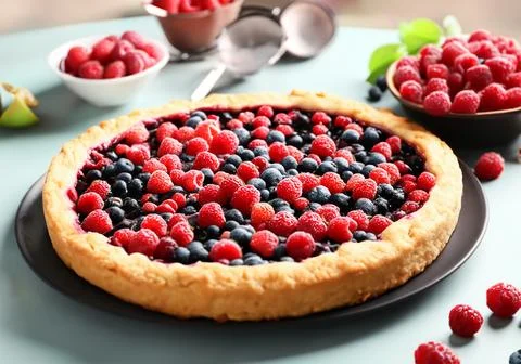 Berry pie on table Stock Photos