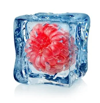 Berry raspberry in ice cube Stock Photos