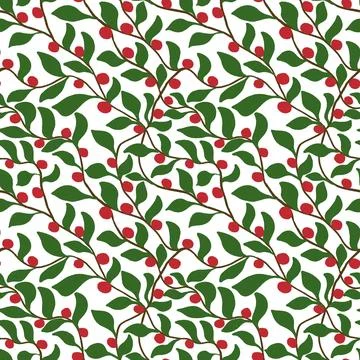 Berry Red And Green Repeat Pattern 스톡 일러스트