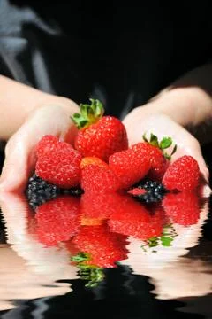 Berry reflection in water Stock Photos