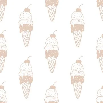 Berry seamless pattern with ice cream in waffle cone 스톡 일러스트