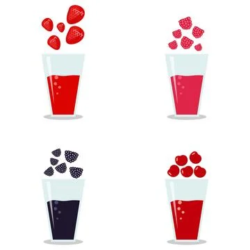 Berry smoothies glasses composition Stock Illustration