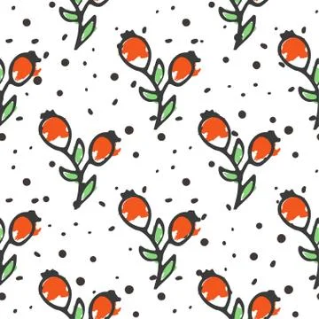 Berry tea seamless pattern. Briar organic herbal hot drinks pakage design Stock Illustration