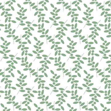 Berry twigs Seamless pattern in trendy monochrome green Abstract backdrop Stock Illustration