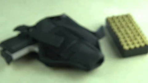 Bersa 380 blur to focus  Stock Footage 80923203