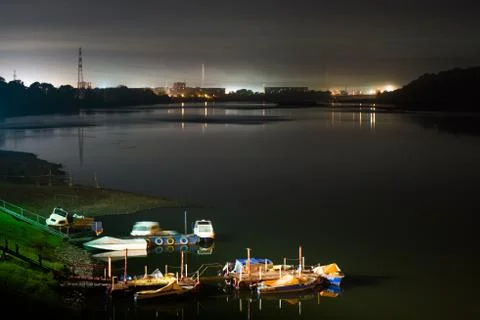 Berth with boats in night Stock Photos