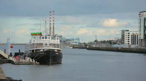 Berth for large ships on the river Liffey . Dublin , Ireland Stock Footage 34754339
