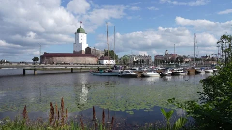 Berth for small vessels in Vyborg Video stock 289214492