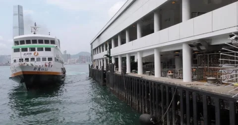 Berthing of a Hong Kong Ferry Stock Footage 50094193