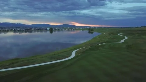 Berthoud TPC Golf Course 13 | Colorado Sunset | 4K Drone Footage Stock Footage 259903128
