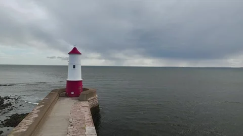 Berwick Pier and Lighthouse from a drone, Berwick-upon-Tweed, England Stock-Footage 317124589