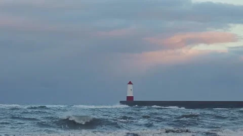Berwick upon Tweed Pier Lighthouse in Winter Stock-Footage 234585462