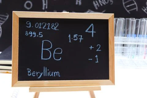 Beryllium and symbol structural formula chemical on the blackboard Stock Photos