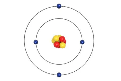 Beryllium Atom Bohr model with proton, neutron and electron. 3d illustration Stock Illustration