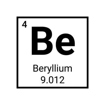 Beryllium atom element symbol. Beryllium chemical icon periodic table Stock Illustration