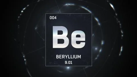 Beryllium as Element 4 of the Periodic Table 3D animation on silver background Stock Illustration
