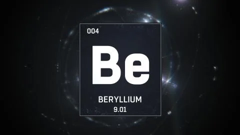Beryllium as Element 4 of the Periodic Table 3D animation on silver background Stock Illustration