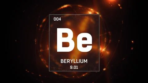 Beryllium as Element 4 of the Periodic Table 3D animation on orange background Stock Illustration