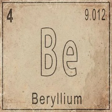 Beryllium Element Card from Periodic Table on Vintage Old Paper Stock Illustration