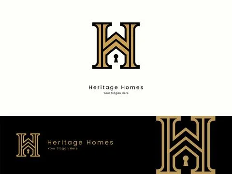 Bespoke h monogram line art, classic architectural crest for realty Illustrazione stock