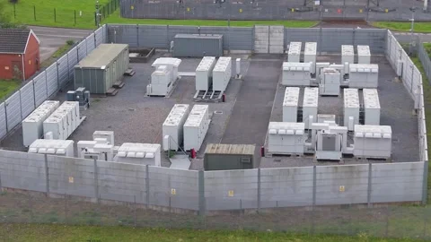 BESS Battery Energy Storage System installation made of lithium-ion Stockbeeldmateriaal 335220845