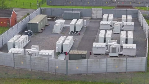 BESS Battery Energy Storage System installation storing renewable energy. Stockbeeldmateriaal 336280007