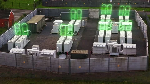 BESS Battery Energy Storage System with 3D Doubled Green Animated Charging Stock Footage 337576193