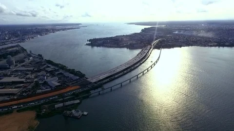 Bessengue bridge late evening, Douala bay Stock Footage 80901828