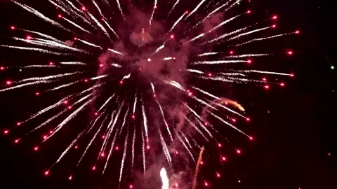 Best amazing beautiful color exploding fireworks a background night sky. 4K. Stock Footage 295887986