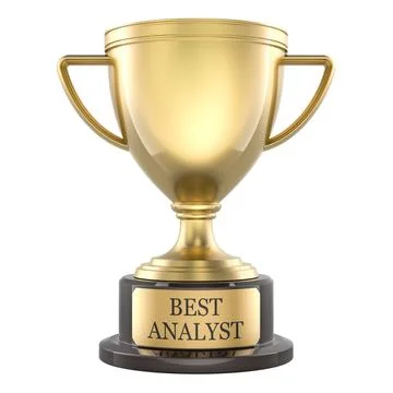 Best Analyst trophy, gold cup with award plaque. 3D rendering Stock Illustration