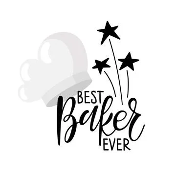 Best Baker ever text with flat cooks cap logo, cooking template. Hand written Stock Illustration