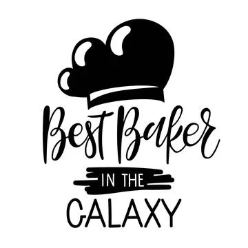 Best Baker in the Galaxy text with flat cooks cap icon. Hand written brush Stock Illustration